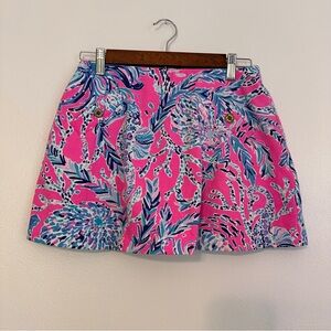 Lilly Pulitzer Madison Stretch Cotton Skort in Blue and Pink Seahorse Print XS